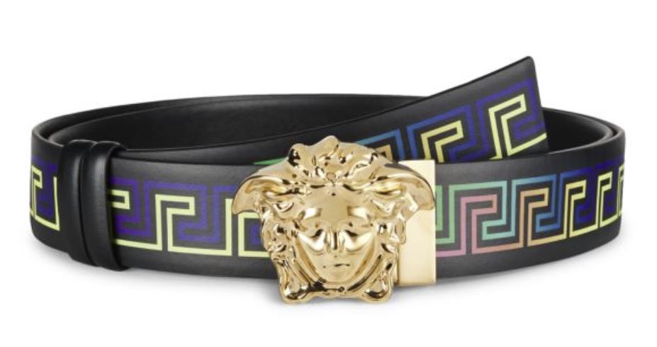NWT $550 Versace Medusa Greek-Print Cut-To-Size Leather Belt Two sided 130 (52)
