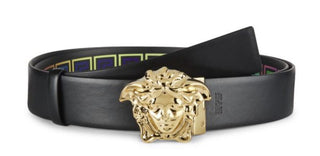 Neu mit Etikett: 550 $ Versace Medusa-Gürtel aus zuschneidbarem Leder mit griechischem Print, zweiseitig 130 (52) 
