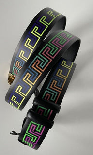 Neu mit Etikett: 550 $ Versace Medusa-Gürtel aus zuschneidbarem Leder mit griechischem Print, zweiseitig 130 (52) 