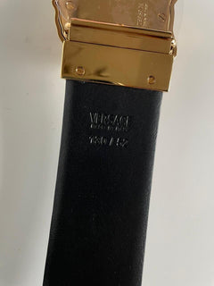 Neu mit Etikett: 550 $ Versace Medusa-Gürtel aus zuschneidbarem Leder mit griechischem Print, zweiseitig 130 (52) 