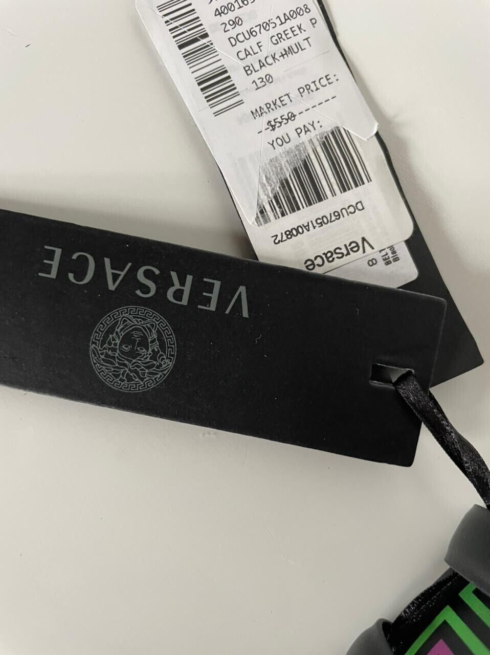 СЗТ 550 долларов США Versace Кожаный ремень с греческим принтом Medusa, обрезанный по размеру, двусторонний 130 (52) 