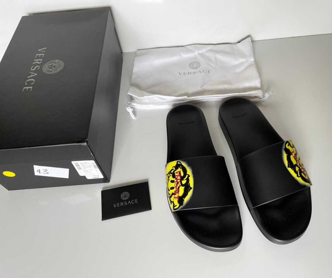 NIB $450 Versace Baroccoflage Pool Slides Sandals Black 14 US (47 Euro) Italy