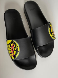NIB $ 450 Versace Baroccoflage Pool Slides Sandalen Schwarz 14 US (47 Euro) Italien 