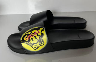 NIB $ 450 Versace Baroccoflage Pool Slides Sandalen Schwarz 14 US (47 Euro) Italien 