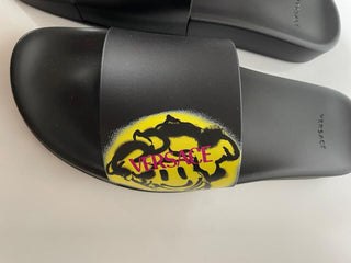 NIB $ 450 Versace Baroccoflage Pool Slides Sandalen Schwarz 14 US (47 Euro) Italien 