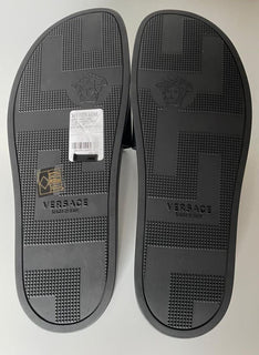 NIB $ 450 Versace Baroccoflage Pool Slides Sandalen Schwarz 14 US (47 Euro) Italien 