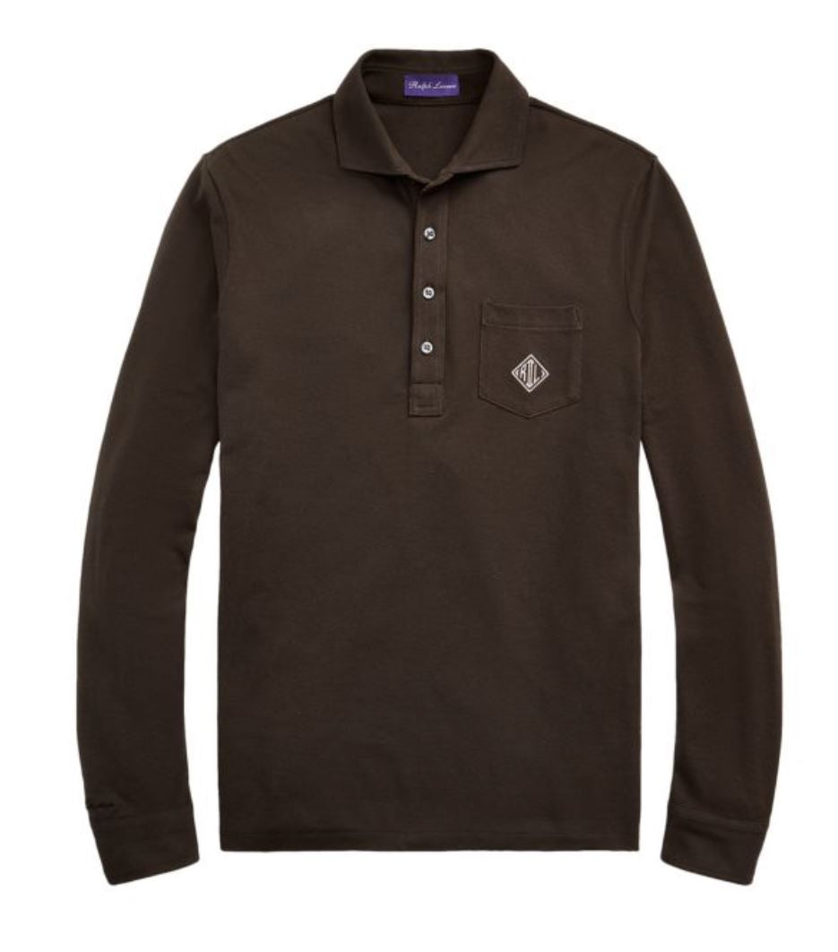 NWT $395 Ralph Lauren Purple Label Monogram Piqué Brown Polo Shirt Large