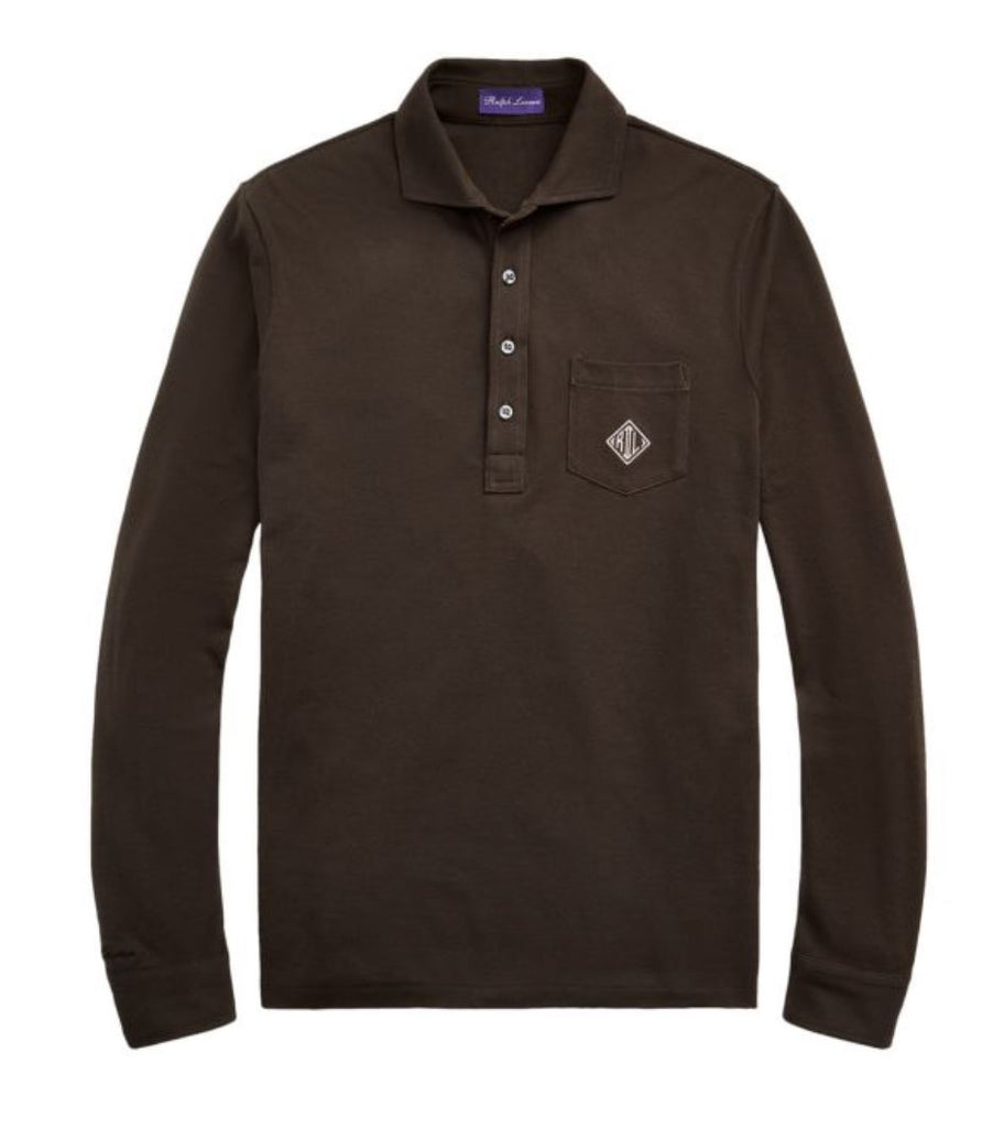 Neu mit Etikett: 395 $ Ralph Lauren Purple Label Monogram Piqué Braunes Poloshirt Large