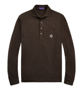 Neu mit Etikett: 395 $ Ralph Lauren Purple Label Monogram Piqué Braunes Poloshirt Large