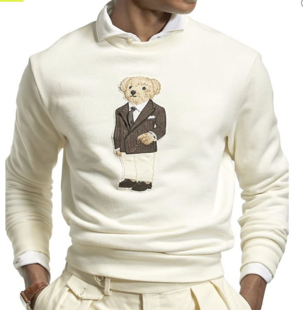 Neu mit Etikett: 795 $ Polo Ralph Lauren Purple Label Fleece-Sweatshirt, klassisch, cremefarben, Größe L 