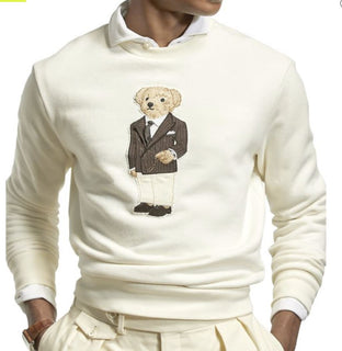 Neu mit Etikett: 795 $ Polo Ralph Lauren Purple Label Fleece-Sweatshirt, klassisch, cremefarben, Größe L 