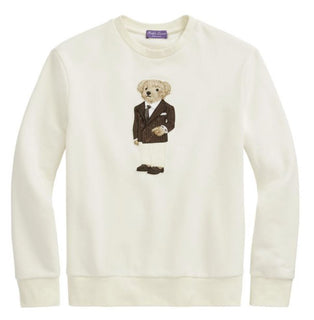 Neu mit Etikett: 795 $ Polo Ralph Lauren Purple Label Fleece-Sweatshirt, klassisch, cremefarben, Größe L 