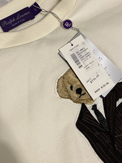 Neu mit Etikett: 795 $ Polo Ralph Lauren Purple Label Fleece-Sweatshirt, klassisch, cremefarben, Größe L 