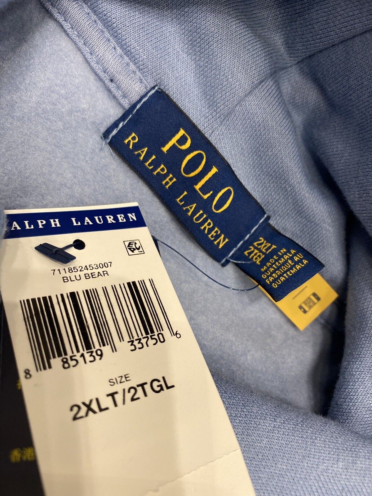 New $188 Polo Ralph Lauren Long Sleeve Bear Sweater with Hoodie Blue 2XLT/2TGL
