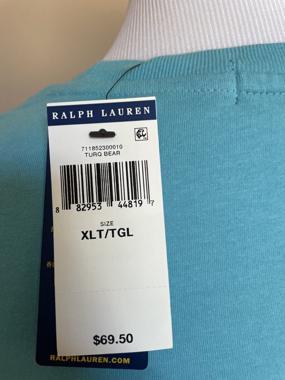 NWT $69.5 Polo Ralph Lauren Bear T-Shirt Turquoise XLT/TGL