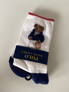 Polo Ralph Lauren Damen-Socken mit Bärenmuster, Weiß, 9–11