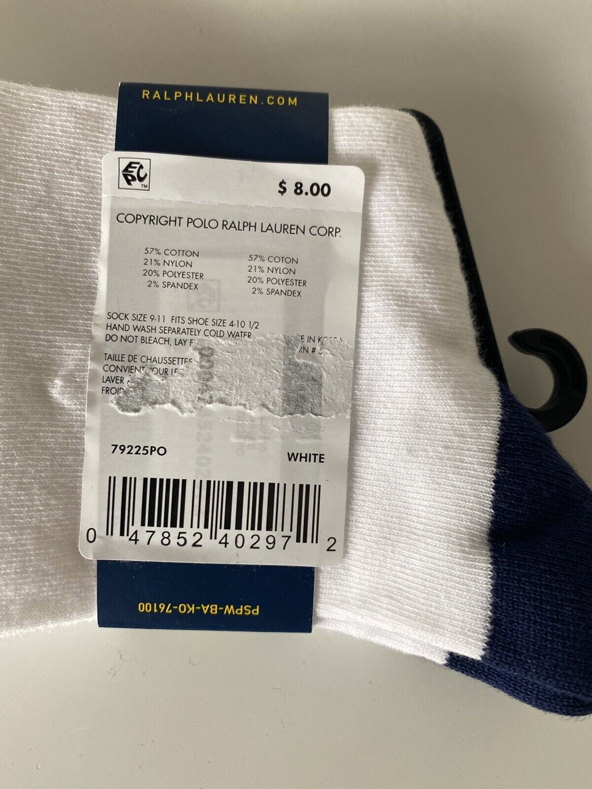 Polo Ralph Lauren Damen-Socken mit Bärenmuster, Weiß, 9–11