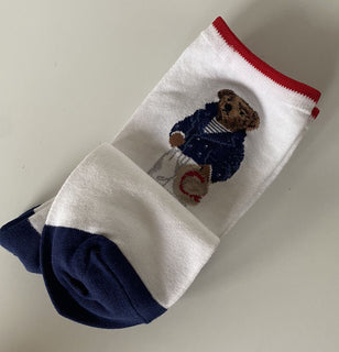 Polo Ralph Lauren Damen-Socken mit Bärenmuster, Weiß, 9–11