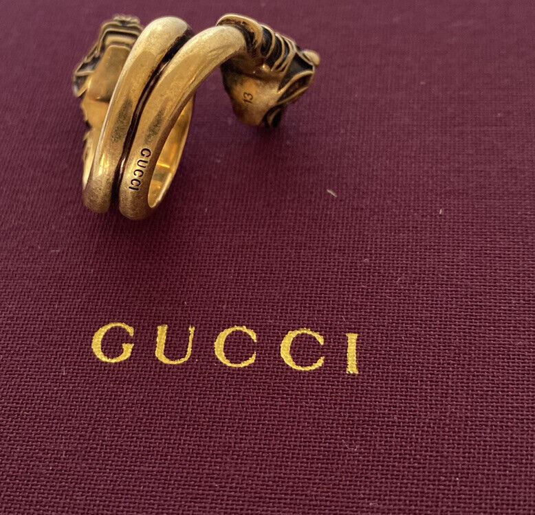 NWB Authentischer GUCCI-Ring mit rotem Kristall und Gucci-Tigerkopf, Größe 13 (16,8 mm), Italien