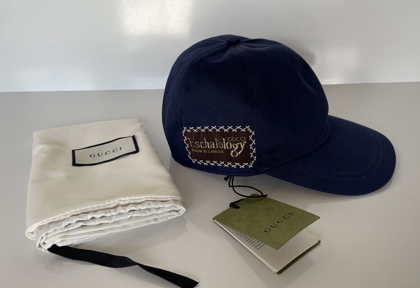Neu mit Etikett: Gucci Eschatology Baseballkappe, blaue Mütze, mittelgroß, hergestellt in Italien, 656183 