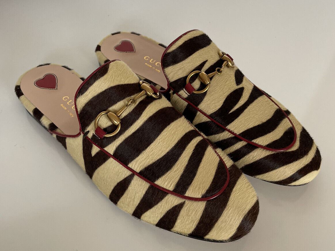 NIB Gucci Women's Horsebit Zebra Fur Slip On Sandals 6.5 US (36.5 Eu) IT 476250