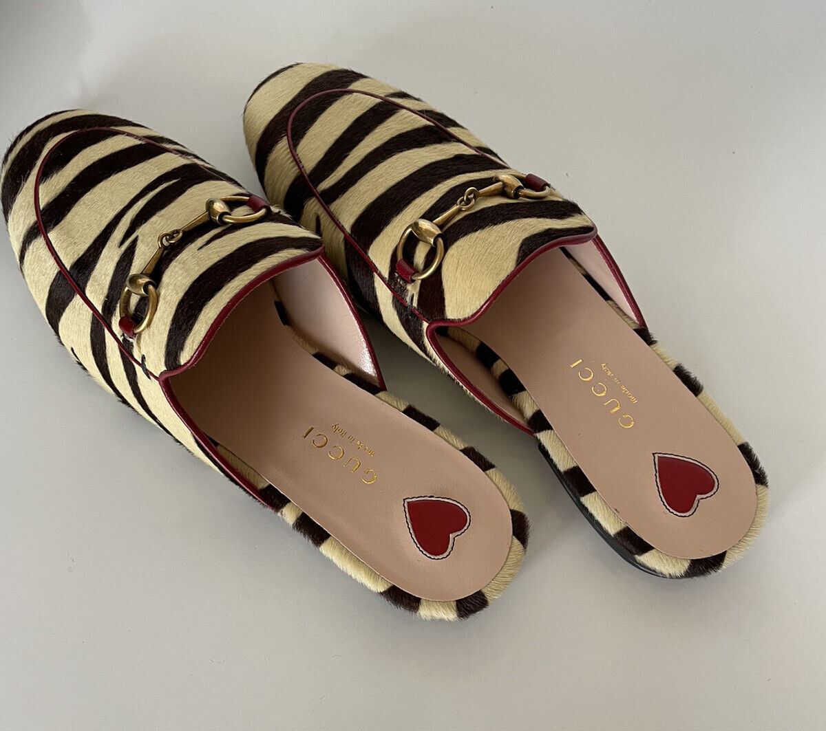 NIB Gucci Women's Horsebit Zebra Fur Slip On Sandals 6.5 US (36.5 Eu) IT 476250