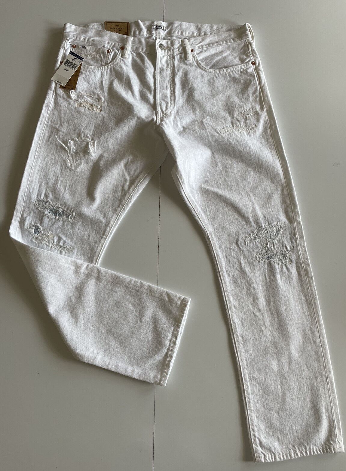 Мужские узкие белые джинсы Polo Ralph Lauren The Sullivan стоимостью 188 долларов США, размер 36x32 (38 дюймов)