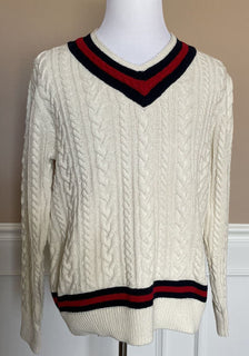 Neu mit Etikett: 248 $ Polo Ralph Lauren Herren-Pullover aus Baumwolle/Kaschmir mit V-Ausschnitt, Weiß, Größe L