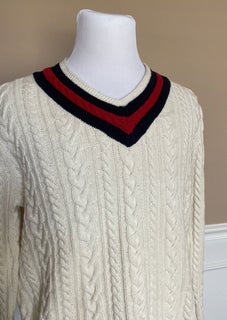 Neu mit Etikett: 248 $ Polo Ralph Lauren Herren-Pullover aus Baumwolle/Kaschmir mit V-Ausschnitt, Weiß, Größe L