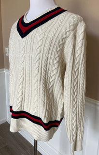 Neu mit Etikett: 248 $ Polo Ralph Lauren Herren-Pullover aus Baumwolle/Kaschmir mit V-Ausschnitt, Weiß, Größe L