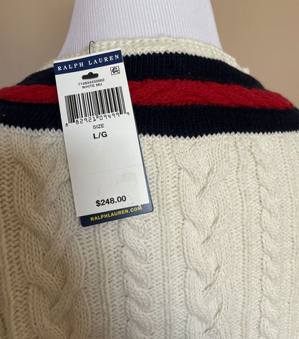 NWT $248 Polo Ralph Lauren Men's V-Neck Cotton/Cashmere White Sweater Large