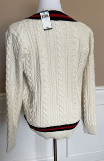 Neu mit Etikett: 248 $ Polo Ralph Lauren Herren-Pullover aus Baumwolle/Kaschmir mit V-Ausschnitt, Weiß, Größe L