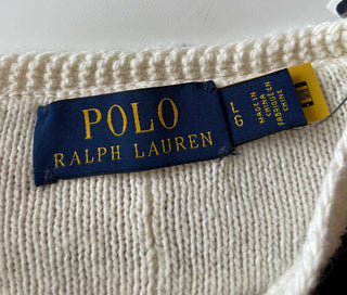 Neu mit Etikett: 248 $ Polo Ralph Lauren Herren-Pullover aus Baumwolle/Kaschmir mit V-Ausschnitt, Weiß, Größe L