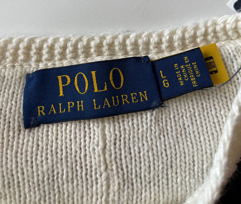NWT $248 Polo Ralph Lauren Men's V-Neck Cotton/Cashmere White Sweater Large