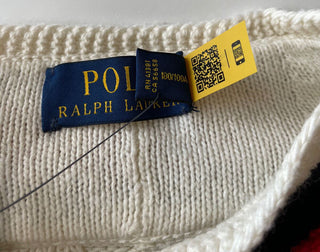 Neu mit Etikett: 248 $ Polo Ralph Lauren Herren-Pullover aus Baumwolle/Kaschmir mit V-Ausschnitt, Weiß, Größe L
