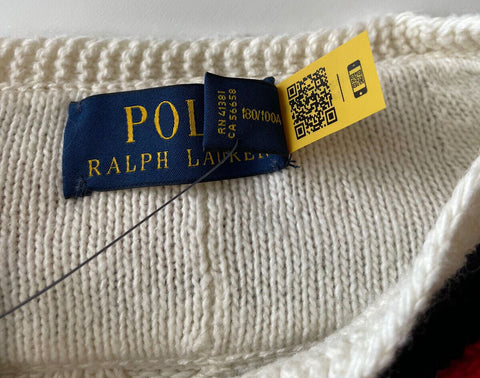 NWT $248 Polo Ralph Lauren Men's V-Neck Cotton/Cashmere White Sweater Large