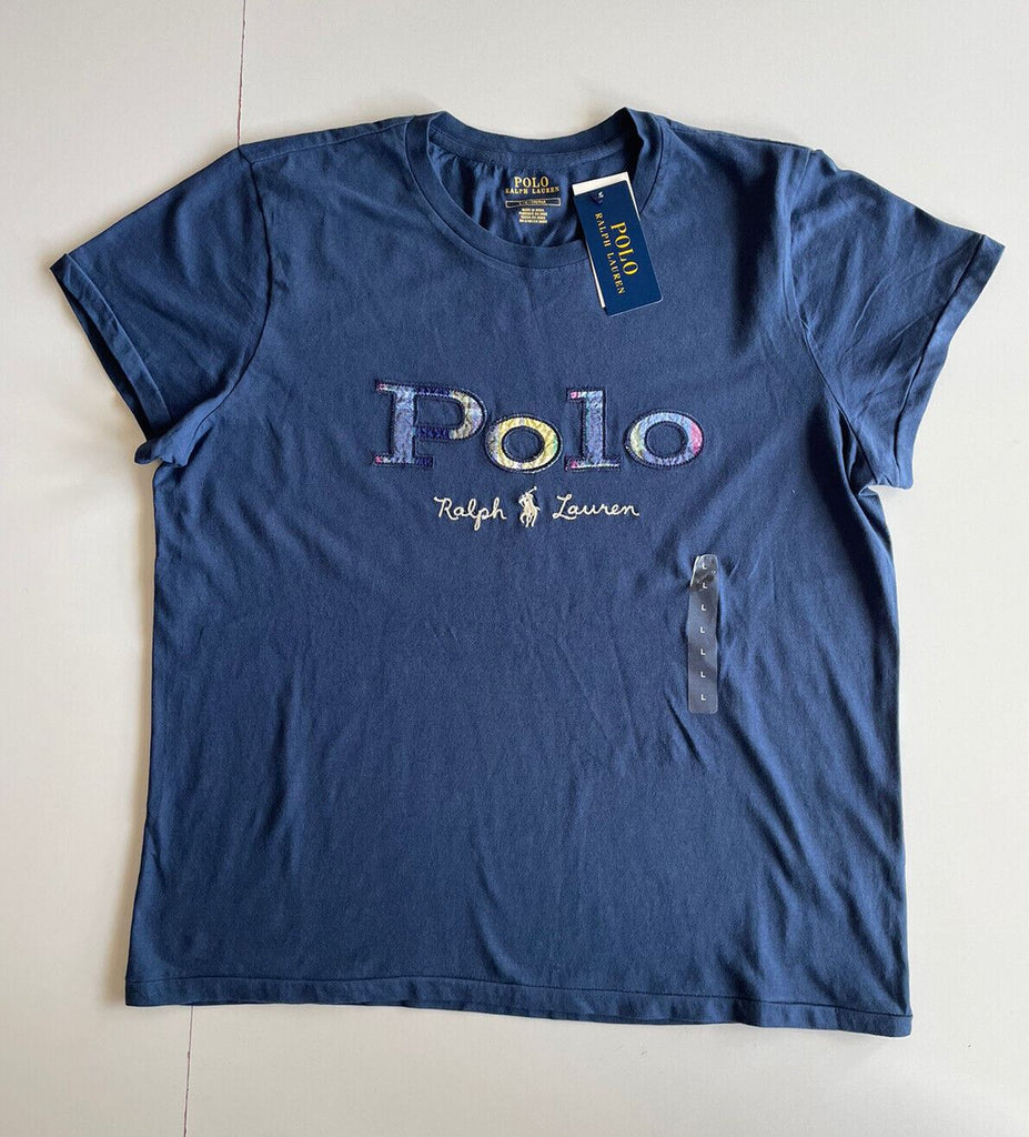 Neu mit Etikett: 78 $ Polo Ralph Lauren Kurzarm-Logo-T-Shirt für Damen in Blau, Größe L 