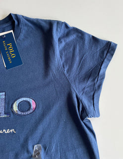 Neu mit Etikett: 78 $ Polo Ralph Lauren Kurzarm-Logo-T-Shirt für Damen in Blau, Größe L 