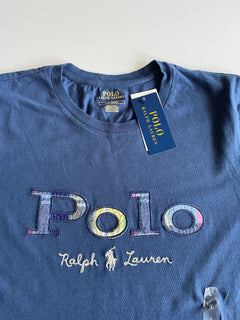 Neu mit Etikett: 78 $ Polo Ralph Lauren Kurzarm-Logo-T-Shirt für Damen in Blau, Größe L 