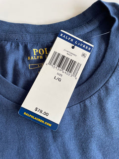 Neu mit Etikett: 78 $ Polo Ralph Lauren Kurzarm-Logo-T-Shirt für Damen in Blau, Größe L 