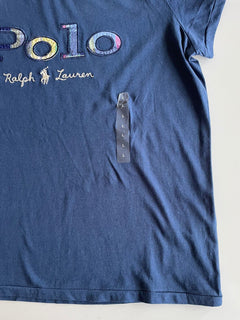 Neu mit Etikett: 78 $ Polo Ralph Lauren Kurzarm-Logo-T-Shirt für Damen in Blau, Größe L 