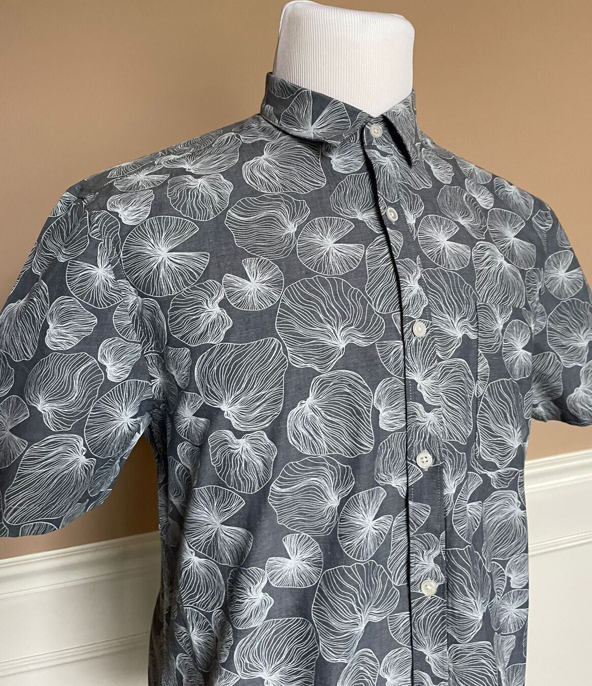 NWT Civil Society Men's Dark Slate Linen/Cotton Short Sleeve Dress Shirt Large