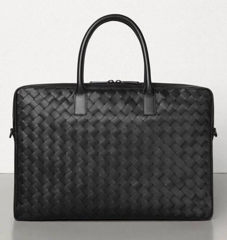 NWT $3590 Bottega Veneta Leather Intrecciato Black Briefcase Italy 603441