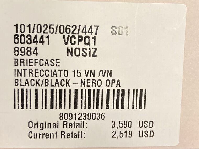 NWT $3590 Bottega Veneta Leather Intrecciato Black Briefcase Italy 603441