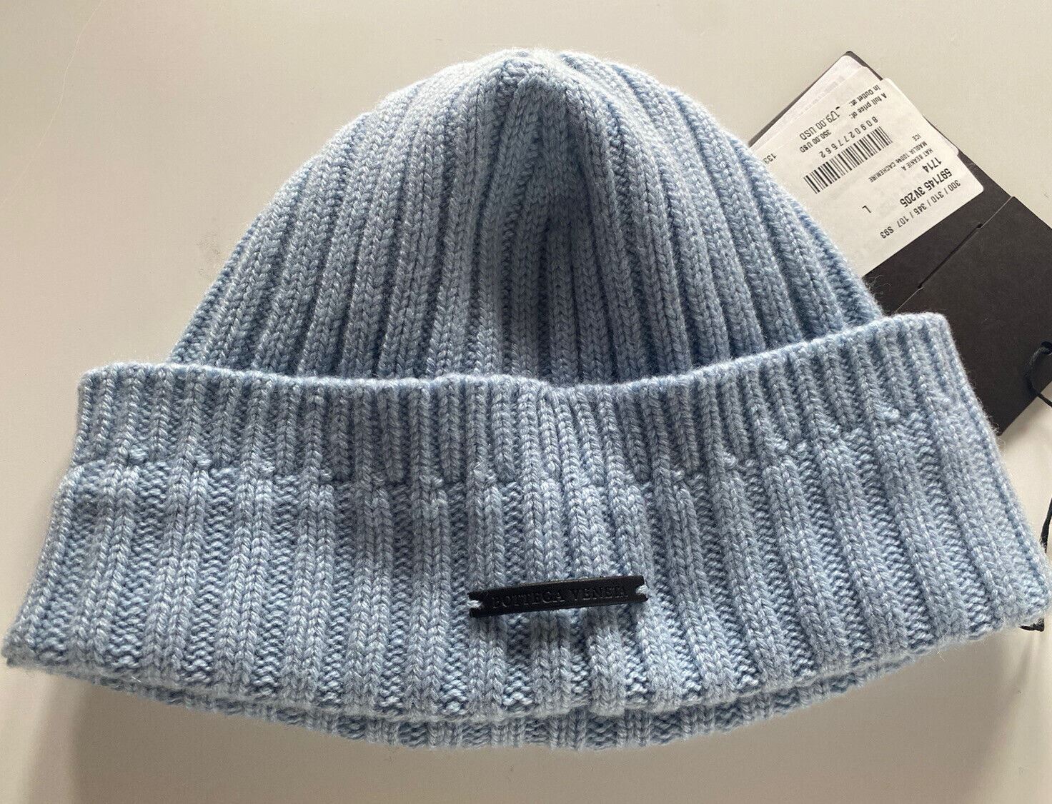 NWT $350 Bottega Veneta 100% Cashmere Knit Beanie Hat Blue Large 597145 Italy