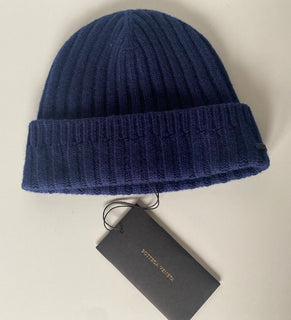 NWT $350 Bottega Veneta 100% Cashmere Knit Beanie Hat Dk Blue Large 578913 Italy