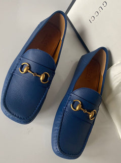 NIB Gucci Herren Horsebit Leder Fahrerschuhe Mokassin Blau 8,5 (Gucci 8) 548604 