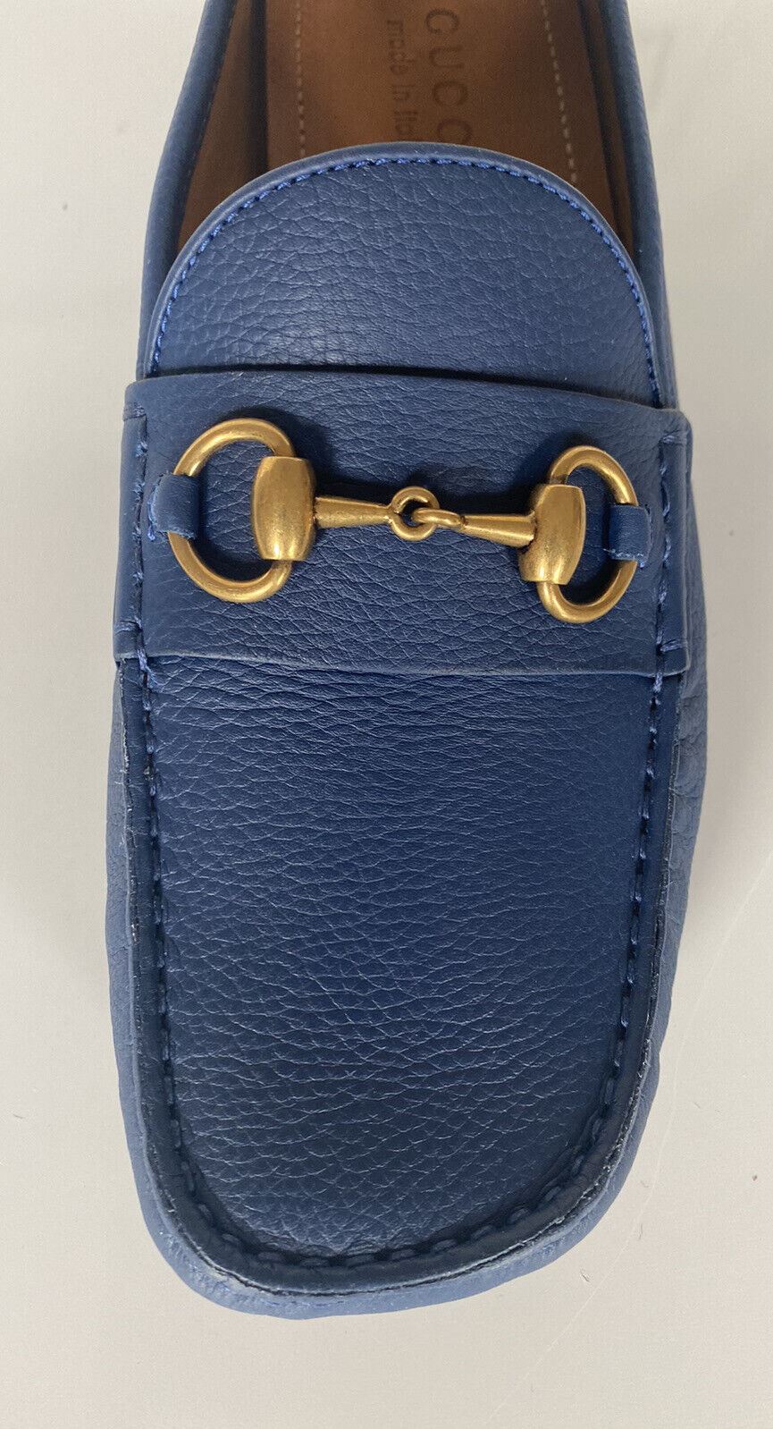 NIB Gucci Mens Horsebit Leather Driver Shoes  Moccasin Blue 8.5 (Gucci 8) 548604