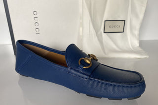 NIB Gucci Herren Horsebit Leder Fahrerschuhe Mokassin Blau 8,5 (Gucci 8) 548604 