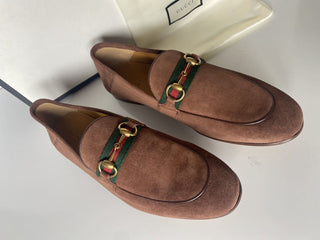 NIB Gucci Herren Horsebit Wildleder Web Mokassin Schuhe Braun 9,5 US (Gucci 9) 581513 